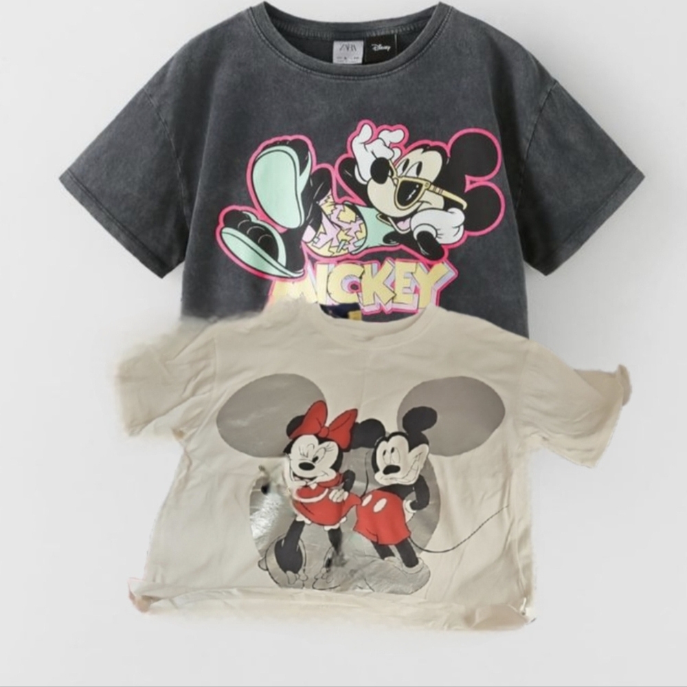 Zara Gray and White Short Sleeve Tees with Disney Graphics